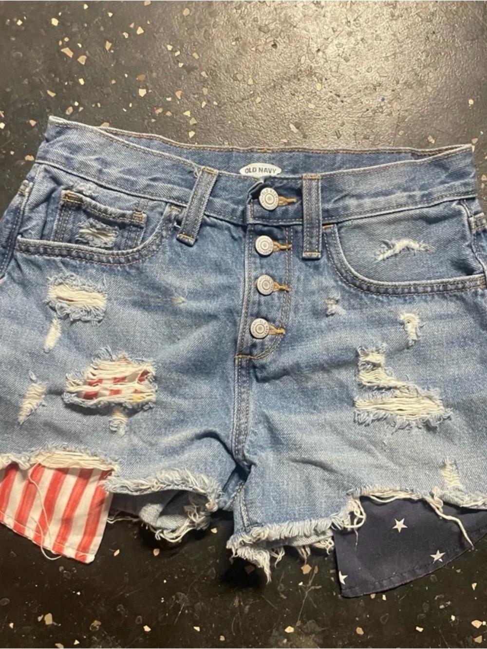 Old Navy Light Blue Distressed Denim Shorts with Flag Pocket Accents
